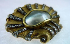 Antique Blister Pearl and Diamond Brooch in 18K Yellow Gold