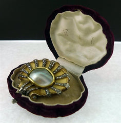 Antique Blister Pearl and Diamond Brooch in 18K Yellow Gold