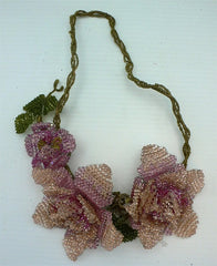 Mindy Lam Pink and Peach Swarovski Crystal Flower Necklace