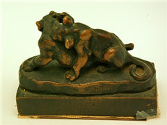 Antique Bronze Sculpture of Lion Cub Signed Herzel