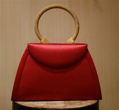 Corem Rose Small Red Silk Handbag with 24K Gold Plated Handle