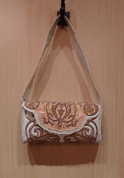 Buba of London Bag In White with Gold, and Pink Embroidery