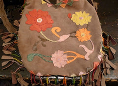 Orciani Fringed Suede Shoulder Bag with Floral Applique and Beading