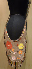 Orciani Fringed Suede Shoulder Bag with Floral Applique and Beading
