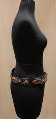 B-Low The Belt Leopard Inset Studded Black Belt with Multi Colored Crystals