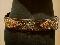 B-Low The Belt Leopard Inset Studded Black Belt with Multi Colored Crystals