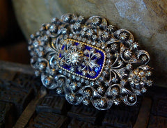 Antique Diamond and Blue Enamel Brooch circa 1900