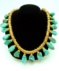Robert Goossens Turquoise Nugget and 24K Yellow Gold Vermeil Necklace