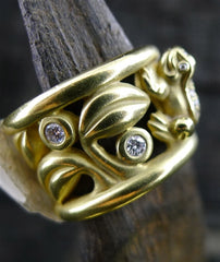 Estate Barry Kieselstein Cord 18K Yellow Gold and Diamond Frog Ring