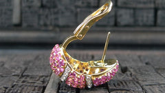 Estate Salavetti Pink Sapphire and Diamond Earrings in 18K Gold