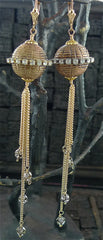 Candace Marks Vintage African Bead Earrings Studded with Swarovski Crystals and Chain Fringe