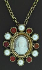 Noble Venetian Cameo Medallion Necklace with Pearls & Carnelian in 18K Yellow Gold