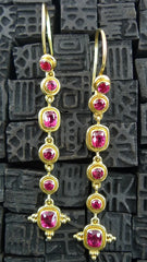 Tarak Red Spinel Drop Earrings in 22K Yellow Gold