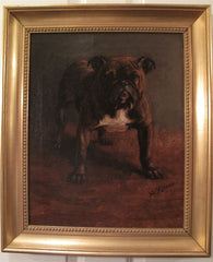 Toy Bulldog, Oil on Canvas Signed Painting by Marguerite Kirmse