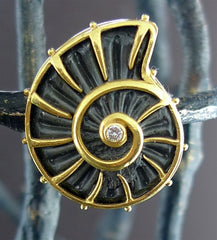 Carloyn Tyler Ammonite Clip Earrings in 22K Yellow Gold with Diamond Accents