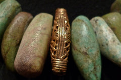 Cipango of Paris Green Rock Tribal "Flintstone" Necklace/Collar with Brass Beads with 24K Gold Vermeil