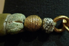Cipango of Paris Green Rock Tribal "Flintstone" Necklace/Collar with Brass Beads with 24K Gold Vermeil