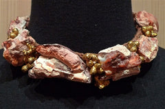 Cipango of Paris Rough Cut and Polished Agate with 24K Yellow Gold Vermeil Bead Necklace