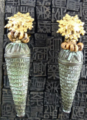 Cipango Parisian One-of-a-Kind Amphora Shaped Drop Earrings with Gold Clad Sunburst Clips