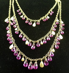 Talisman Unlimited 18K Yellow Gold and Fine Pink Tourmaline Briolette Three Strand Cascading Necklace