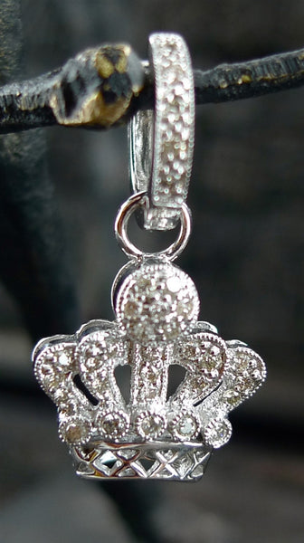 14K White Gold and Diamond Crown Huggie Earrings