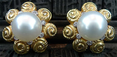 South Sea Pearl and Diamond Earrings in 18K Yellow Gold
