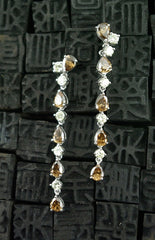 Estate Pear-Shaped Cognac and White Diamond Drop Earrings in 18K White Gold