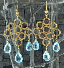 Julie Baker 18K Yellow Gold and Blue Topaz Chandelier Earrings