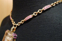 Robert Wander 18K Rose Gold, Pink Sapphire, and Diamond Link Chain Necklace