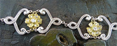 Jamie Wolf 18K White and Yellow Gold Scroll and Flower Diamond Bracelet