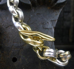 Heston 18K Yellow Gold and Sterling Silver Heavy Chain Link Bracelet with Cleat Toggle