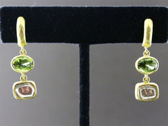 Susan Gordon Green Tourmaline and Diamond Earrings in 22K Gold