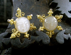 Yves Kamioner One of a Kind Sunburst Earrings in Moonstone 18K Yellow Gold and Diamonds