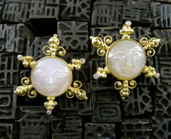 Yves Kamioner One of a Kind Sunburst Earrings in Moonstone 18K Yellow Gold and Diamonds