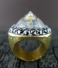 Sevan Bicakci  24K Gold Blue Mosque Dome Ring with Black and White Diamonds