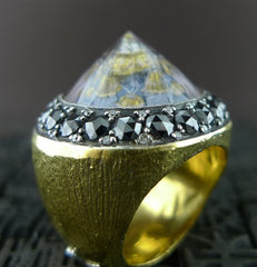 Sevan Bicakci  24K Gold Blue Mosque Dome Ring with Black and White Diamonds