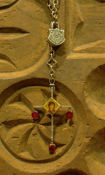 Sevan Bicakci 24K Yellow Gold, Oxidized Silver, Ruby and Diamond Cross  Necklace with Locket