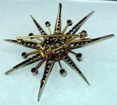 Important Antique Diamond Starburst Brooch/ Pin of 18K Gold