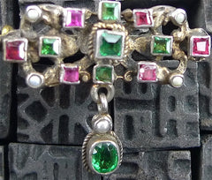 Georgian Period Bar Pin/Brooch from Austria set with Tzavorite Garnets, Tourmaline and Pearls