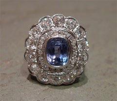 Late Edwardian Ceylon Sapphire and Diamond Ring  in 18K White Gold