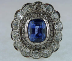 Late Edwardian Ceylon Sapphire and Diamond Ring  in 18K White Gold