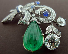 Art Nouveau Emerald, Sapphire and Diamond Brooch