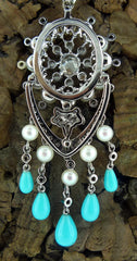 Lorraine Schwartz Diamond, Pearl, and Persian Turquoise Chandelier Earrings