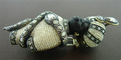 Antique Venetian Blackamoor Brooch/Pendant in 18K Yellow Gold, Silver, Seed Pearls, and Diamonds