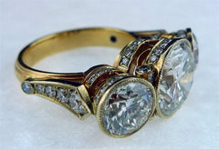 Russian Origin Three Stone Diamond Ring in 18K Yellow Gold