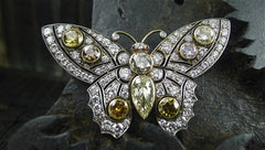 Rare Antique Natural Colored Diamond Butterfly Brooch