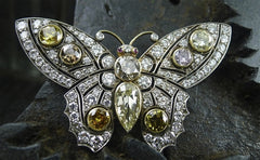 Rare Antique Natural Colored Diamond Butterfly Brooch
