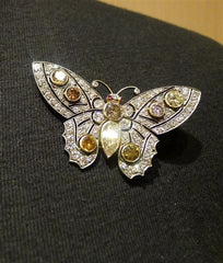 Rare Antique Natural Colored Diamond Butterfly Brooch