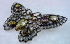 Rare Antique Natural Colored Diamond Butterfly Brooch