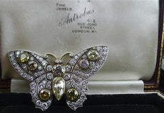 Rare Antique Natural Colored Diamond Butterfly Brooch